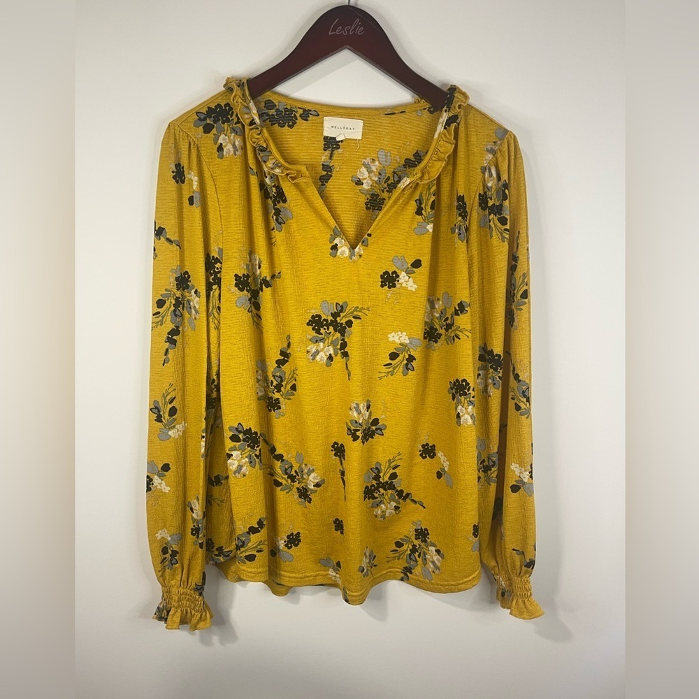 Melloday v neck floral pattern long sleeve blouse